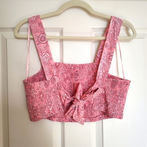 House Of Harlow Small Cotton Smocked Pink Tank Crop Top - Picture 2 of 4